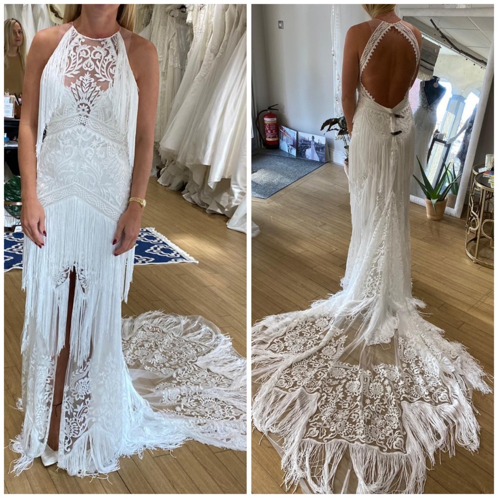 ❗️SALE❗️Rue de Seine Dallas western fringe bohemian Stevie lace wedding dress